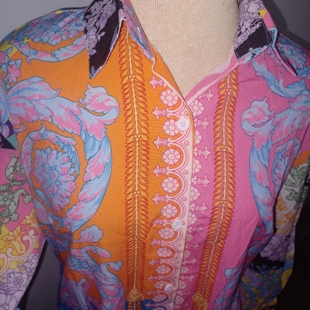 Colorful Button Down Dress Shirt- W Sz Small - Picture 5 of 7